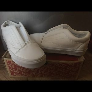 White Leather Strapless Vans